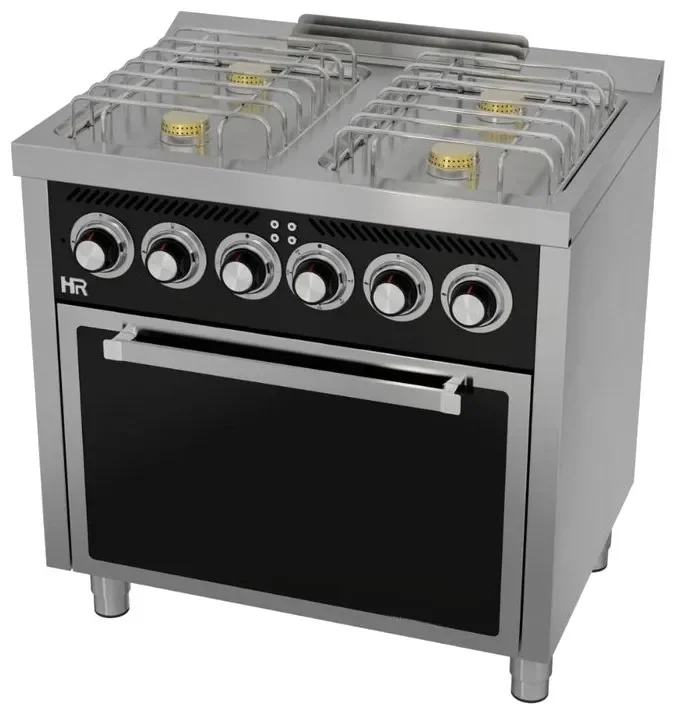 Fourneau à gaz professionnel "basic" 4 feux vifs profondeur 600 mm avec four électrique Offre Spéciale