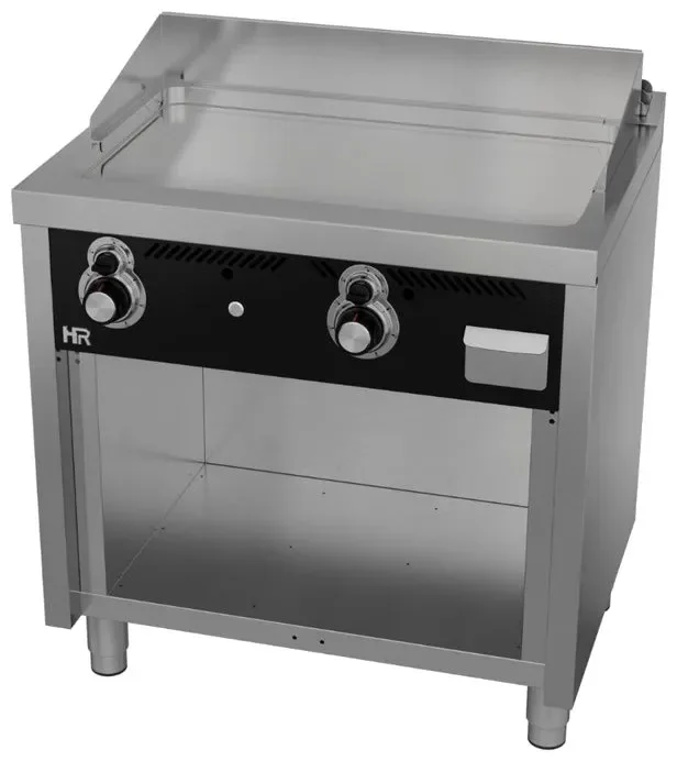 Remise Plancha fry-top professionnelle à gaz sur placard ouvert 800x600x945 mm plaque chromée