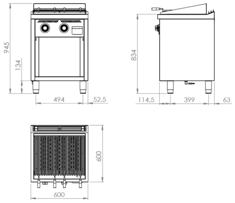 Barbecue à gaz professionnel sur placard ouvert 600x600x945 mm grille avec profil en v Prix Cassé