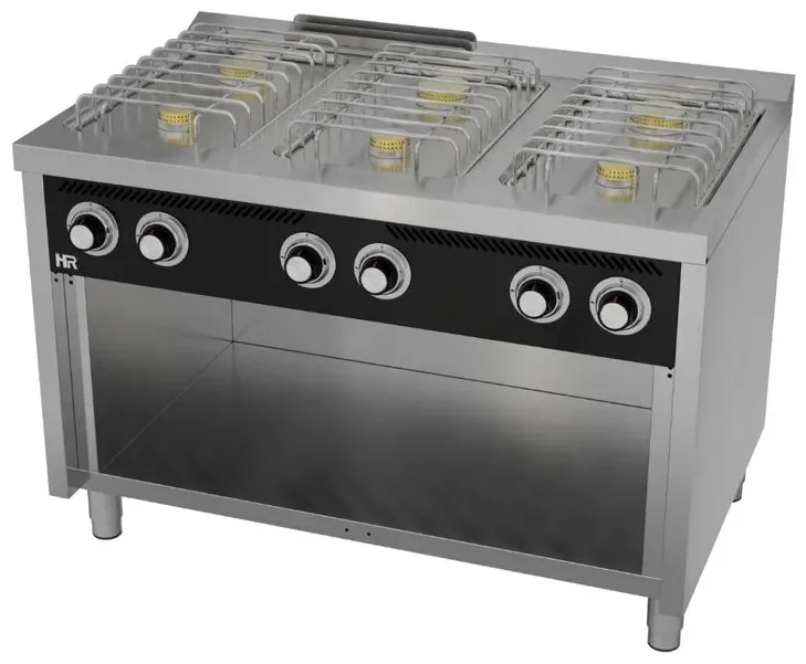 Super Prix Fourneau à gaz professionnel gamme basic 6 feux vifs sur placard ouvert profondeur 750 mm