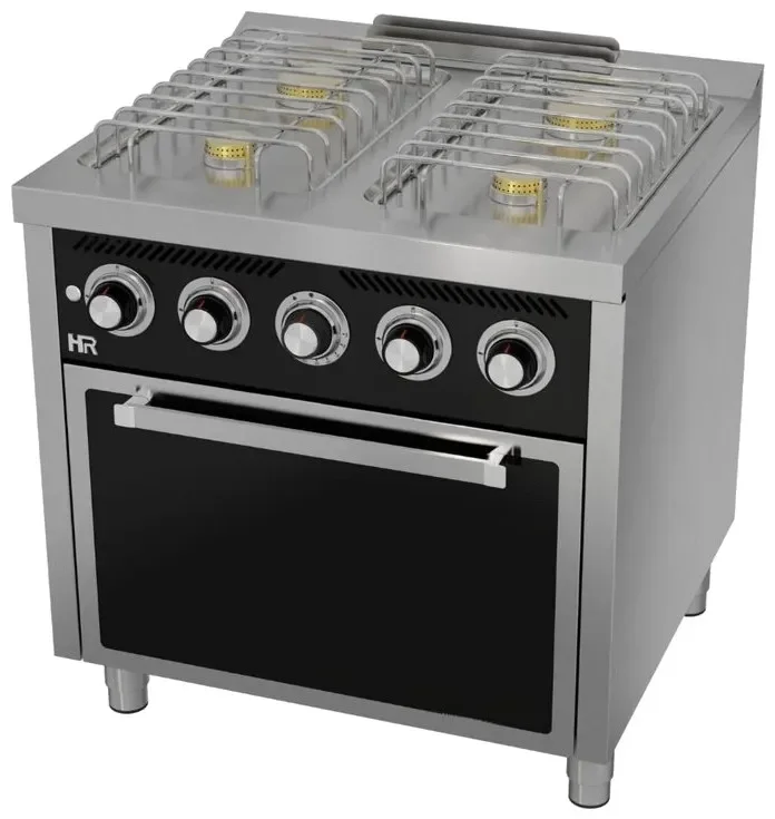 Fourneau à gaz professionnel gamme basic 4 feux vifs avec four à gaz gn2/1 profondeur 750 mm Super Prix