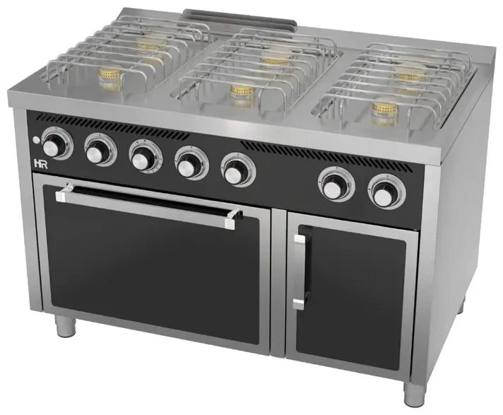Fourneau à gaz professionnel gamme basic 6 feux vifs avec four à gaz gn2/1 profondeur 750 mm Vente Directe