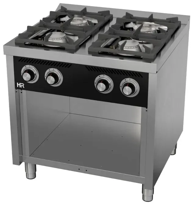 Certifié Fourneau à gaz professionnel gamme classique 4 feux vifs sur placard ouvert profondeur 750 mm
