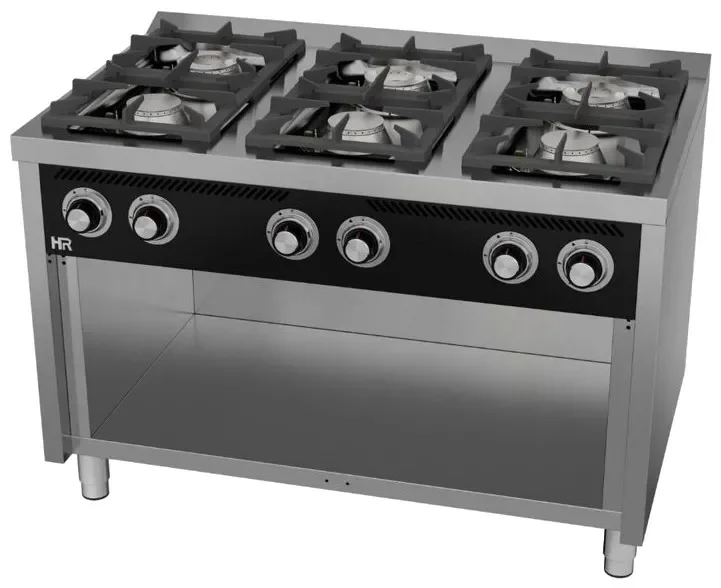 Fourneau à gaz professionnel gamme classique 6 feux vifs sur placard ouvert profondeur 750 mm Satisfait Ou Remboursé