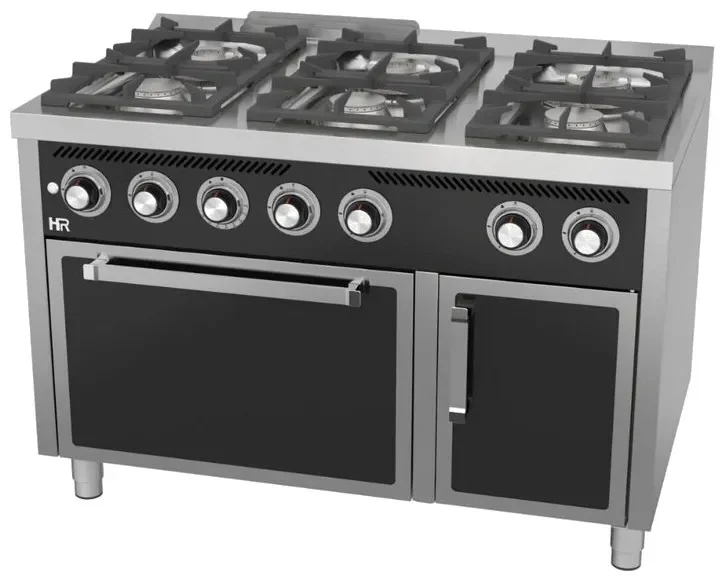 Prix Promo Fourneau à gaz professionnel gamme classique 6 feux vifs avec four à gaz gn2/1 profondeur 750 mm