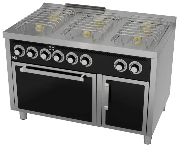 Fourneau à gaz professionnel gamme basic 6 feux vifs avec four électrique profondeur 750 mm Nouveauté