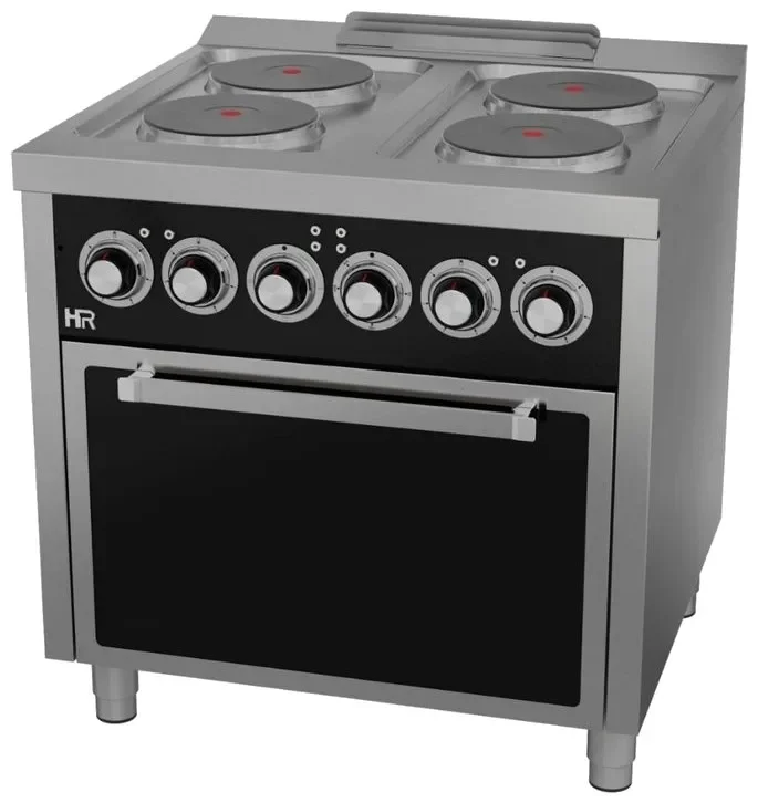 Fourneau électrique professionnel 4 plaques avec four électrique profondeur 750 mm Vente Flash