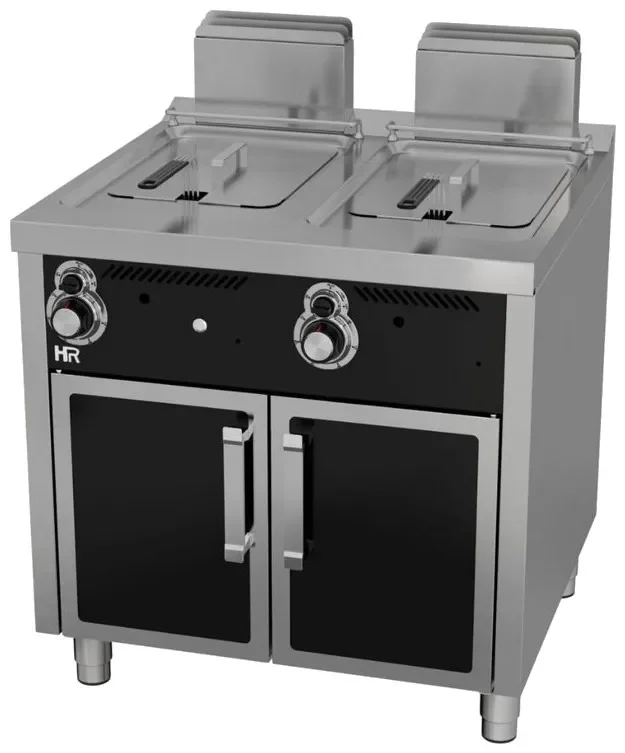 Satisfait Ou Remboursé Friteuse à gaz professionnelle sur placard avec porte 12+12 litres profondeur 750 mm