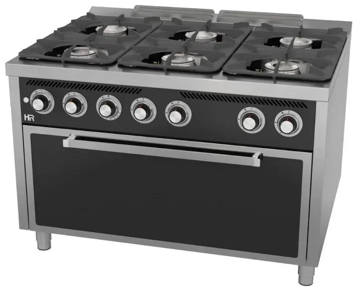 Petit Prix Fourneau à gaz professionnel 6 feux vifs avec four gaz maxi profondeur 930 mm