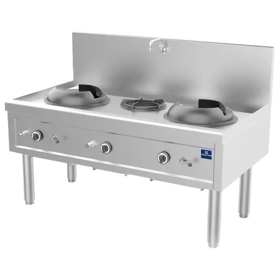 Vente Flash Plan de cuisson wok gaz 2 brûleurs 27,5 kw + 1 brûleur soupe 9,2 kw