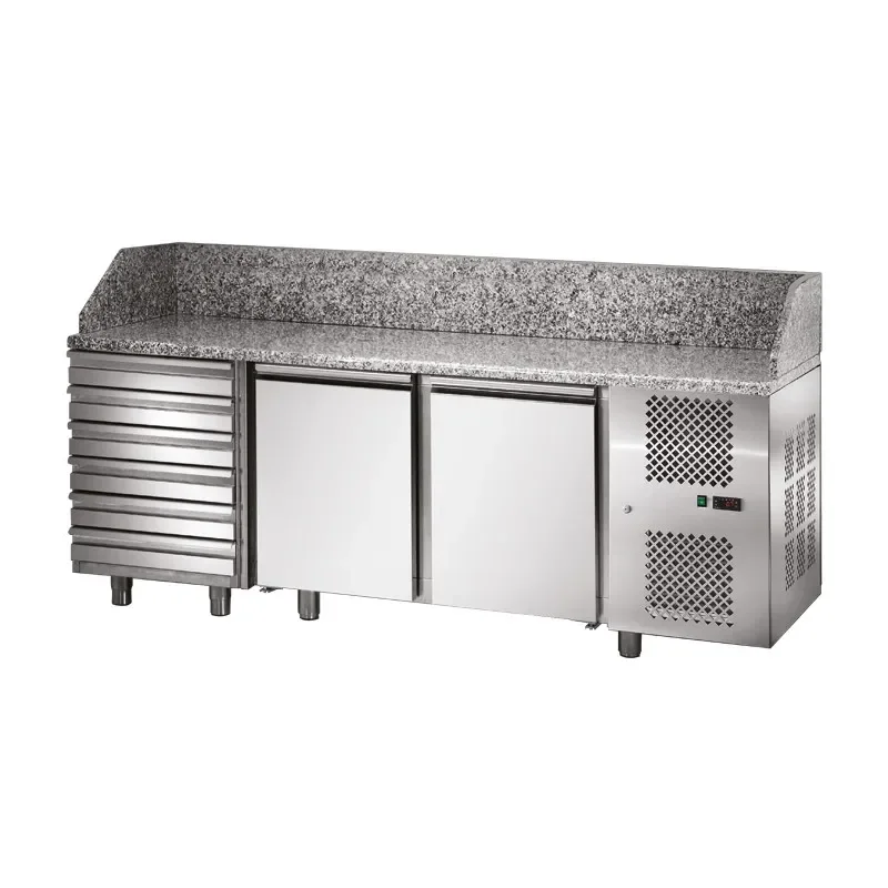 Table à pizza tropicalisée 2 portes gn 1/1 et 6 tiroirs avec dessus granit - 210 l - 2000x750x1030 Vente Flash