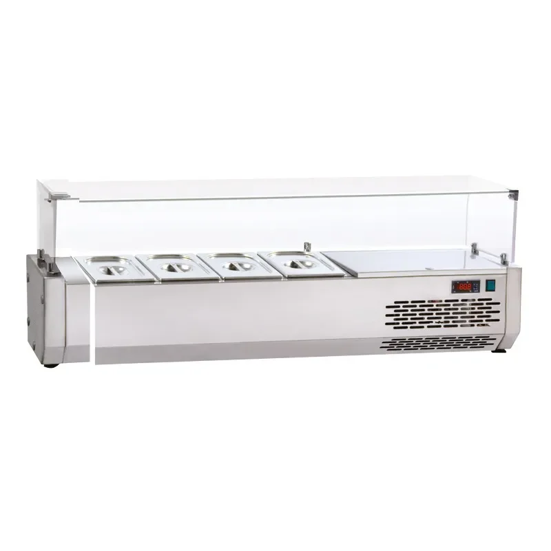 Commande En Gros Saladette réfrigérée 4 bacs gn 1/4 pour tables à pizza tpz - 1200x329x457
