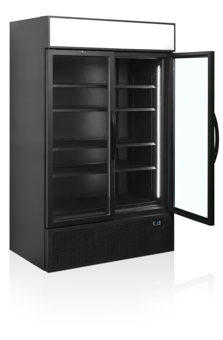Vitrine réfrigérée noire 2 porte avec caisson positive - 1200 x 790 x 2000 mm Prix Choc
