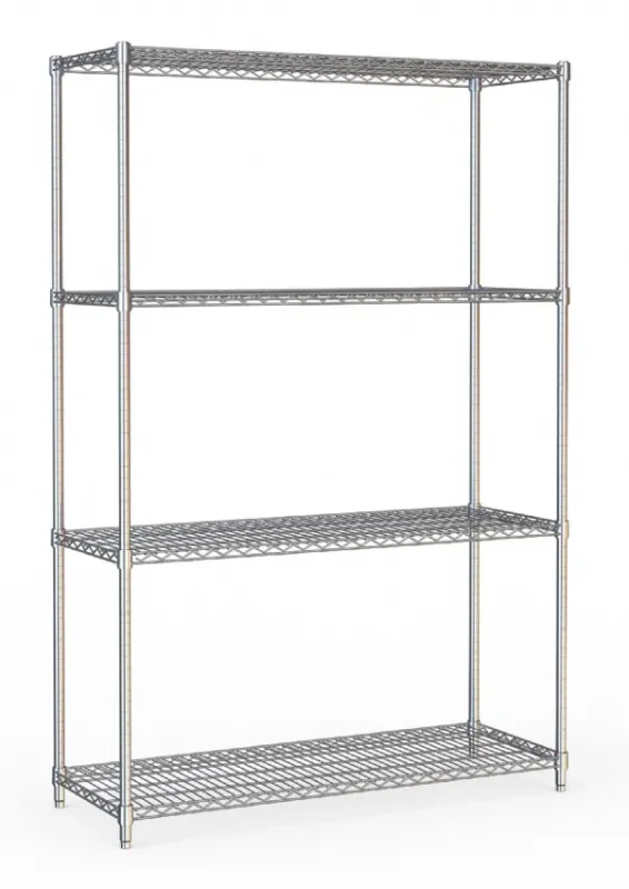 Acheter Direct Étagère rayonnage démontable chrome 4 niveaux - 1200x450x1800 mm