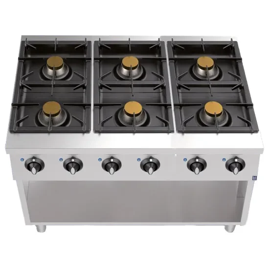Promotion Fourneau gaz sur soubassement ouvert avec 6 brûleurs puissance 39 kw - 1100 x 700 x 850 mm
