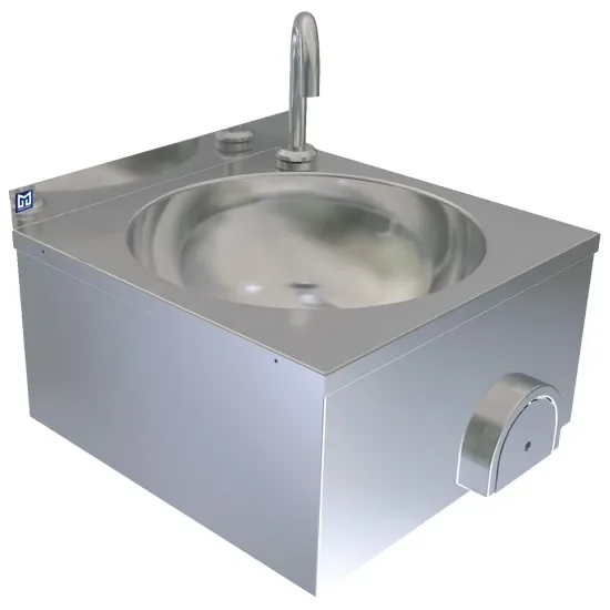 Marque Lave-mains mural inox commande genou diamètre 340 mm et 400 x 400 x 260 mm