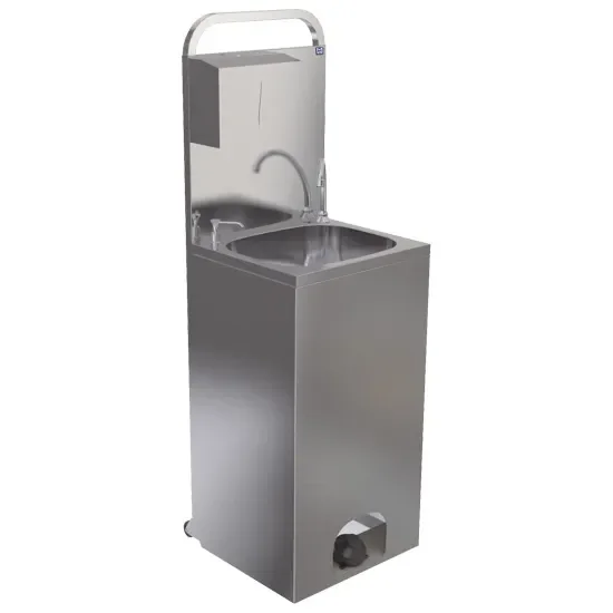 Lave-mains mobile inox à pédale avec distributeurs savon et papier - 470 x 435 x 877 mm Petit Prix