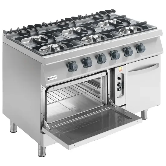 Prix Promo Cuisinière gaz sur four gaz statique gn 2/1 avec 6 brûleurs puissance 45 kw