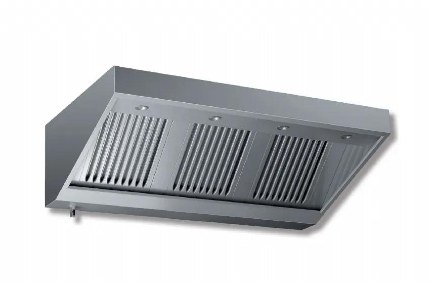Expédition Rapide Hotte murale snack 2800x700 mm complète avec ventilateur, double aspiration et éclairage spot 2500 m3 par heure