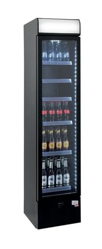 Meilleur Prix Armoire à boisson étroite avec porte vitrée battante noire 0/+7°c - 403×455×1905 mm