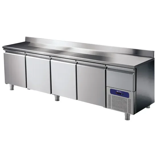 Table réfrigérée inox 4 portes gn 1/1 avec dosseret température -2/+8°c Super Prix