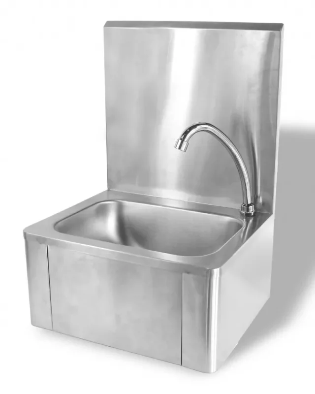 Promotion Saisonnière Lavabo inox à poser avec plaque murale - 400x330x570 mm