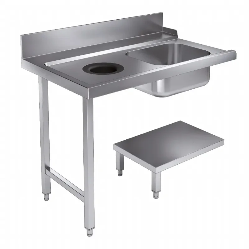 Table d'approvisionnement avec étagère bac et trou vide-déchêts à gauche pour 7280.0045-0046 - 1200x750x900 mm Offre Limitée