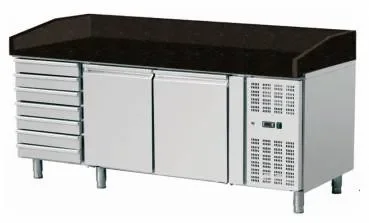 Table à pizza avec plan en granit noir 2 portes et tiroirs - 580 l Usine Directe