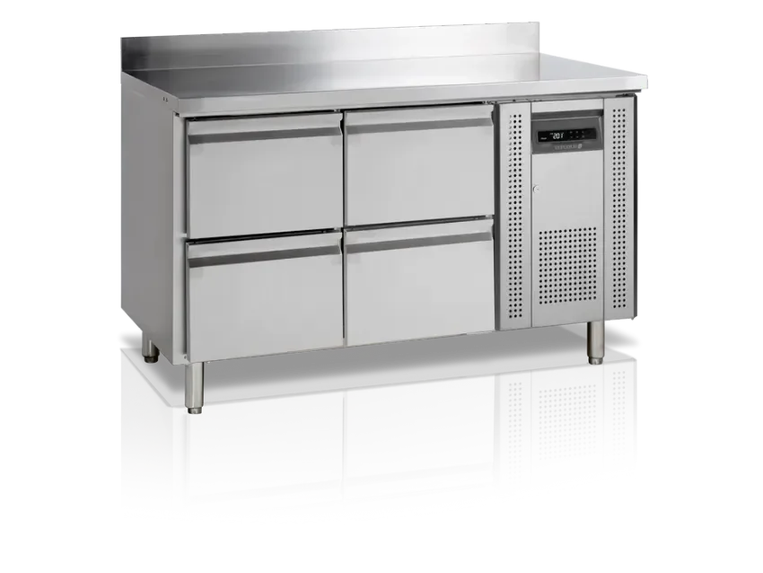 Table réfrigérée gn1/1 inox 4 tiroirs et dosseret - 1360x700x980 mm Prix Bas