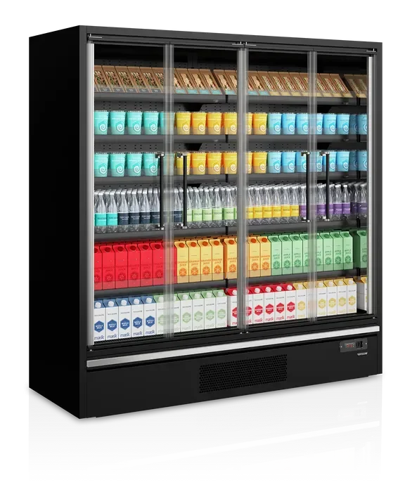 Vitrine noire réfrigérée 3m1 positive pour supermarché 4 portes -1 à +5 °c - 1995x750x2005 mm Certifié