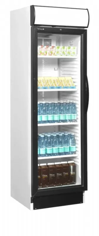 Armoire à boisson blanche porte vitrée avec canopée lumineux et charnière gauche - 372 l Retour Gratuit