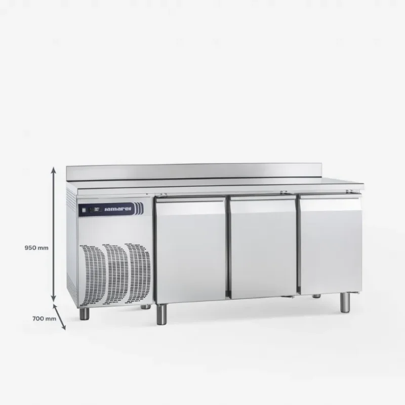 Table réfrigérée négative 3 portes avec plan de travail et dosseret gamme gastronorm -15/-22°c -424l Paiement Sécurisé