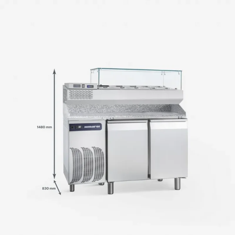 Seulement Aujourd’hui Meuble à pizza réfrigérée avec plan de travail en granit et saladette 2 portes pleines 0/+8°c - 400l