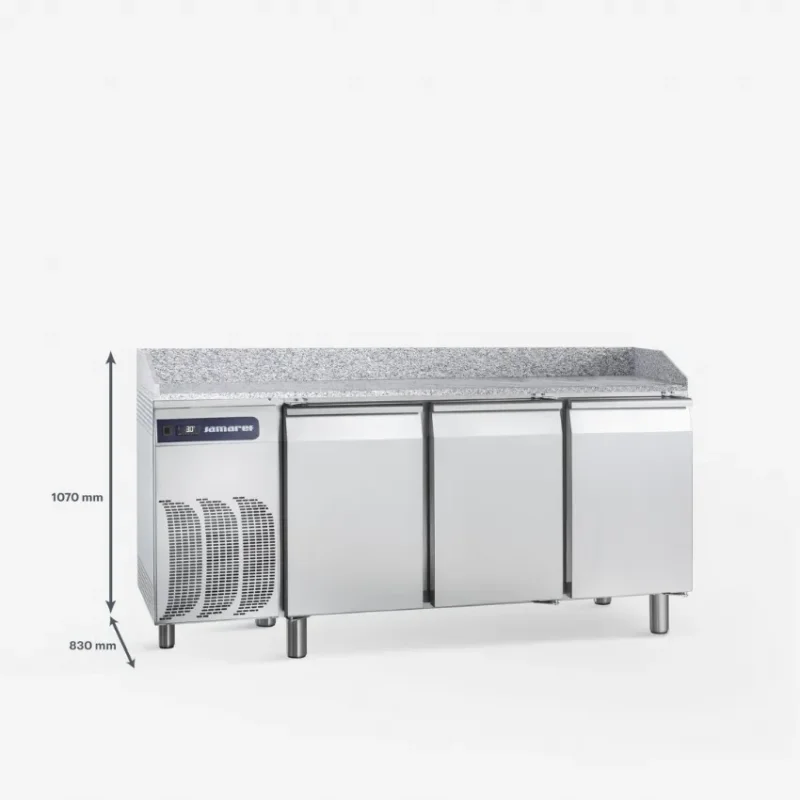 Meuble à pizza réfrigérée avec plan de travail en granit 3 portes pleines 0/+8°c - 609 l Dernier Modèle