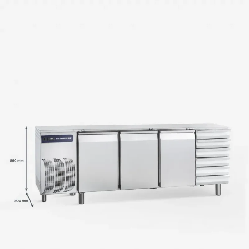 Offre Limitée Meuble à pizza réfrigérée sans plan de travail 3 portes pleines + tiroirs 0/+8°c - 609 l