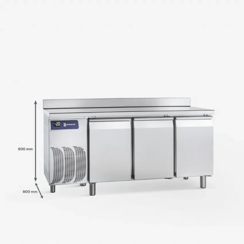 Promotion Table réfrigérée positive 3 portes avec plan de travail et dosseret -2/+8°c - 609 l - 600x400