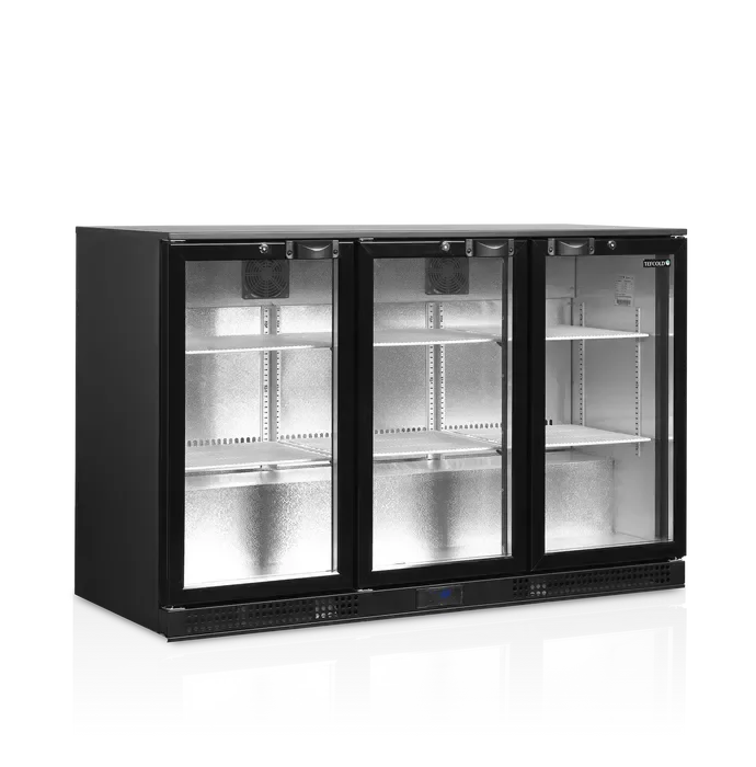 Prix Cassé Arrière de bar 300 l noir 3 portes vitrées - 1350x520x870 mm