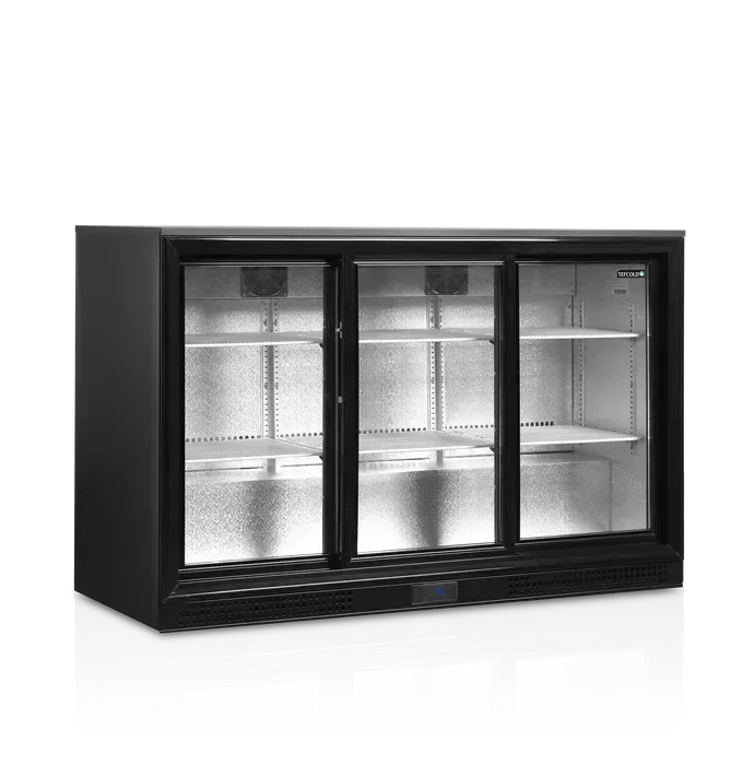 Bon Marché Arrière de bar 300 l noir 3 portes vitrées - 1350x526x870 mm