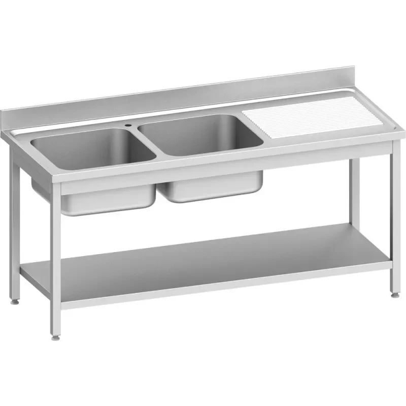 Meilleur Choix Plonge 2-bacs (g) 1400x600x850 mm avec étagère basseà monter