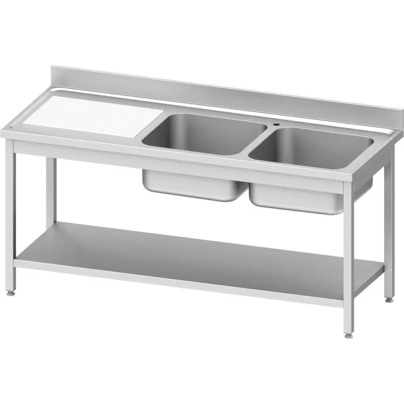 Commander Maintenant Plonge 2-bacs (d) 1400x700x850 mm avec étagère basse à monter