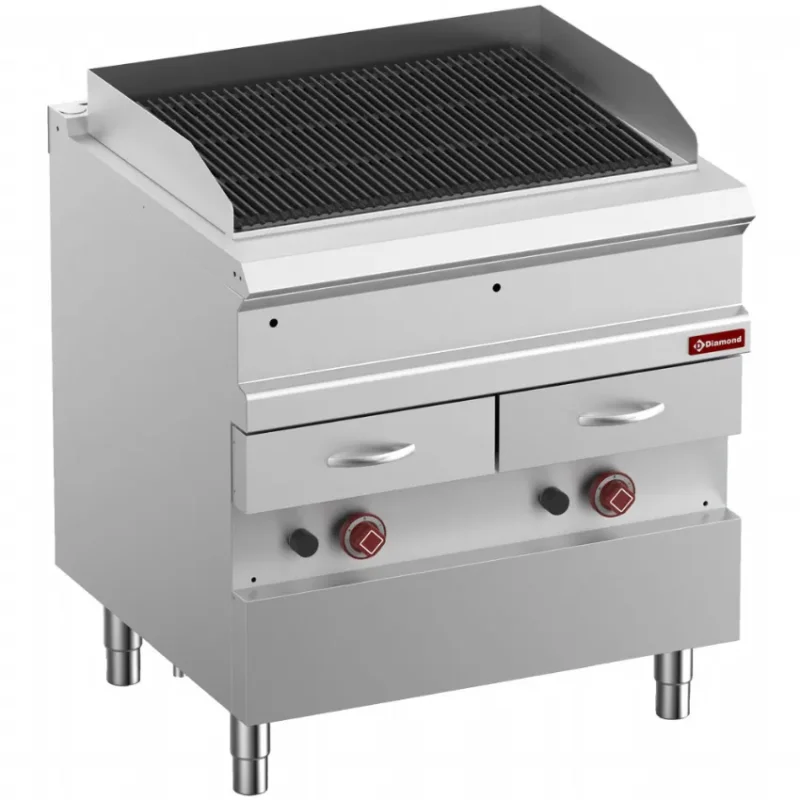 Solde Grill de restauration à gaz sur coffre avec grille en fonte "double face" 704x475 mm