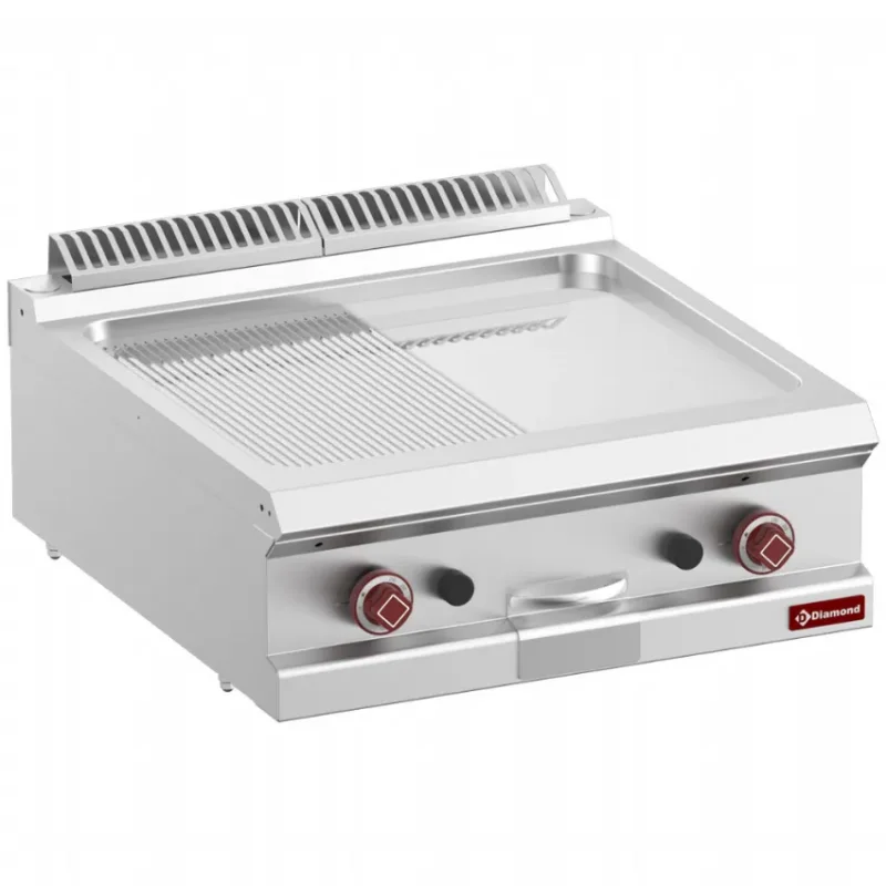 Plaque de cuisson de table à gaz snacking avec plaque chromée mi-rainurée et mi-lisse - 630x540 mm Top Vente