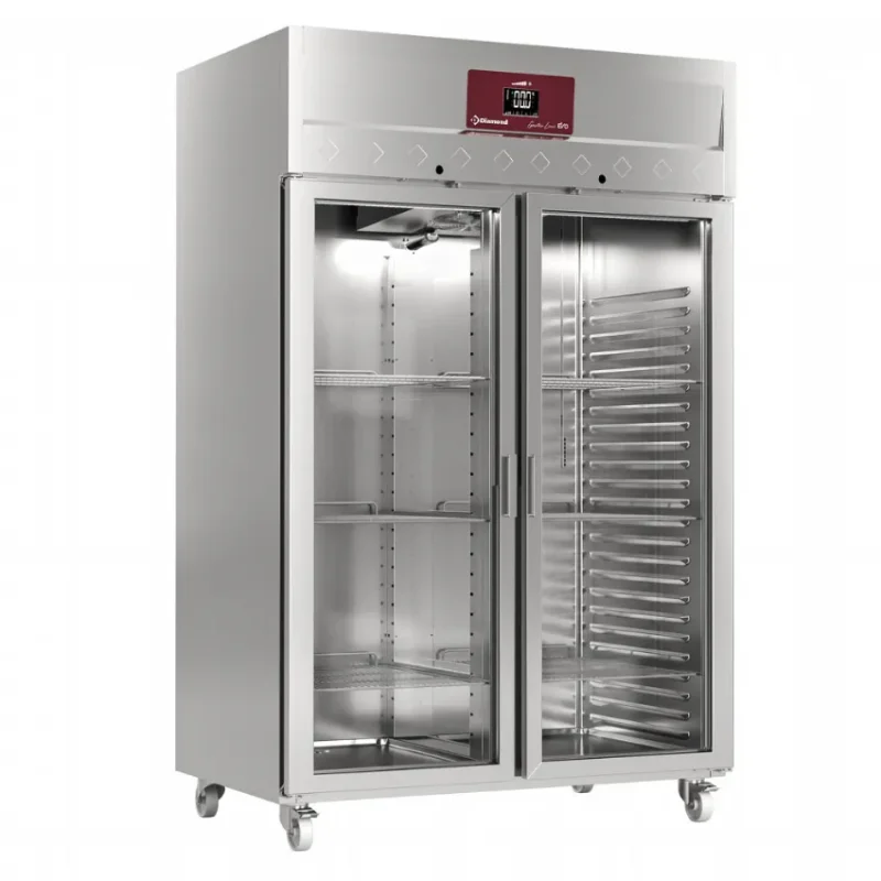 Dernière Chance Armoire négative professionnelle sur roues avec 2 portes vitrées gn 2/1 - 1400 litres