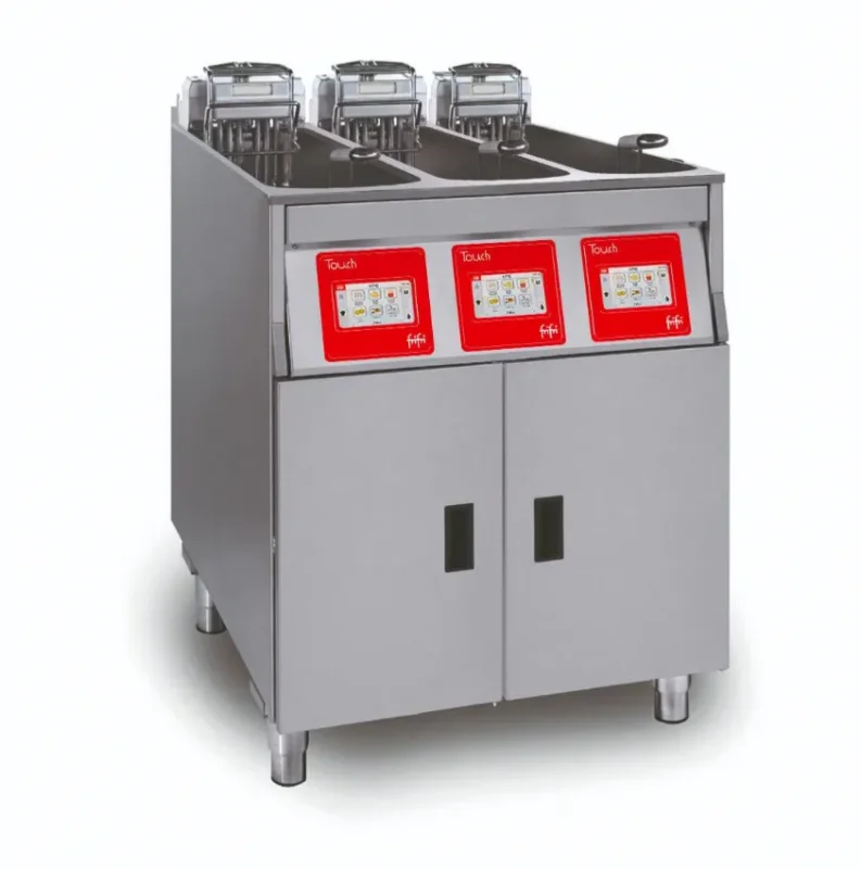 Friteuse électrique sur coffre avec filtration d'huile et écran à triple cuves 3x9 l -592x650x994 mm Satisfait Ou Remboursé