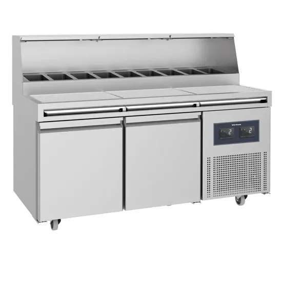 Pas Cher Table de préparation réfrigérée 2 portes inox avec 9x gn 1/3 h=150 mm température -2/+8°c