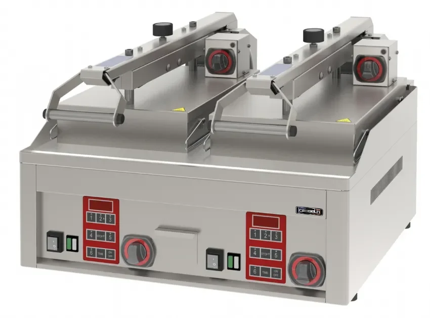 Grill à rabat clam électrique double plaques chrome texturées avec 12 kw monophasé Promotion