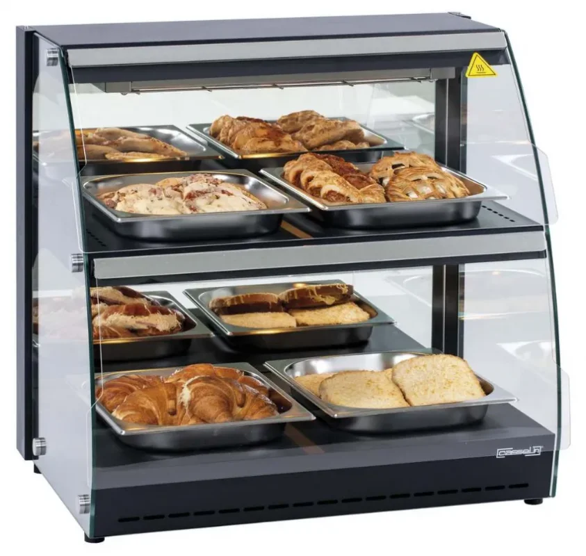 Prix Réduit Vitrine chauffante self service noire vitrage droit avec capacité 100 l température 30/90°c