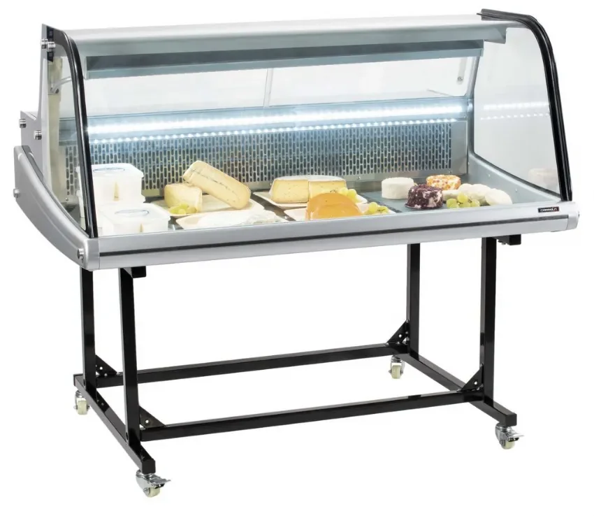 Vitrine réfrigérée de marché vitre bombée sur chariot avec capacité 256 l inox Achat Immédiat