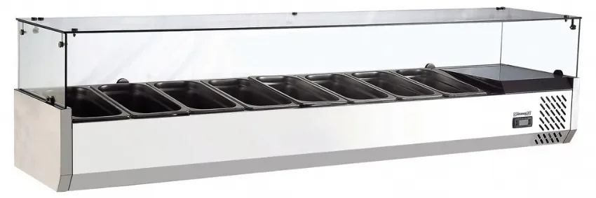 Saladette réfrigérée à poser vitrée avec 8 bacs gn 1/4 profondeur 150 mm Prix Réduit