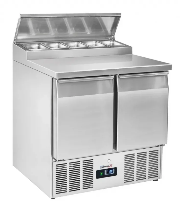 Saladette réfrigérée 2 portes à fermeture automatique avec 5 bacs gn 1/6 température 0/+8°c Dernière Chance